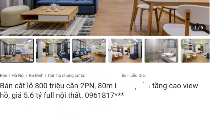 Một căn hộ cao cấp cắt lỗ 800 triệu đồng.