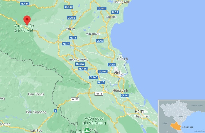 Sự việc xảy ra tại xã Bồng Khê, huyện Con Cuông, Nghệ An (chấm đỏ). Ảnh: Google Maps.