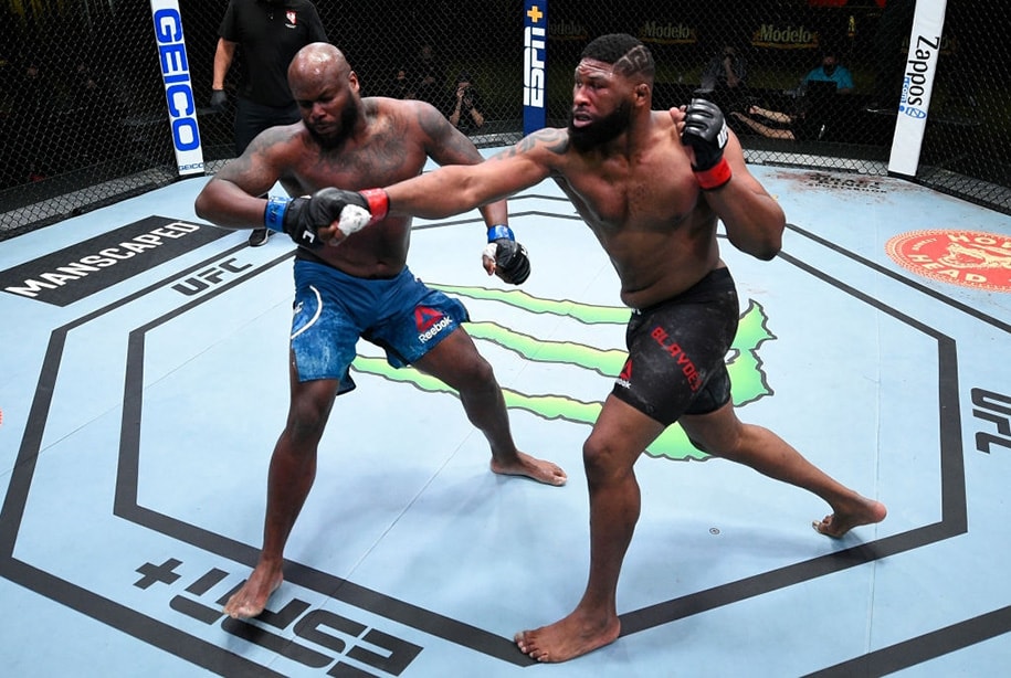 Tay đấm Derrick Lewis (biệt danh ‘Quái thú đen’) đã có pha knock-out rợn người trong trận so tài cùng Curtis Blaydes, hạng nặng UFC Fight Night 185. Ảnh: minh họa