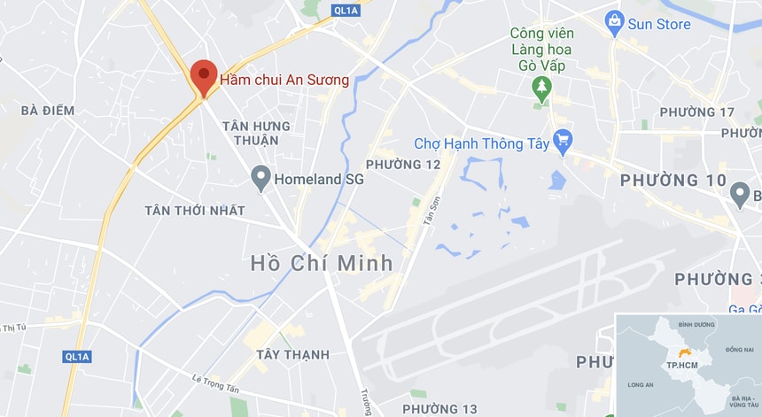 Vụ cháy xảy ra tại hầm chui An Sương, quận 12. Ảnh: Google Maps.