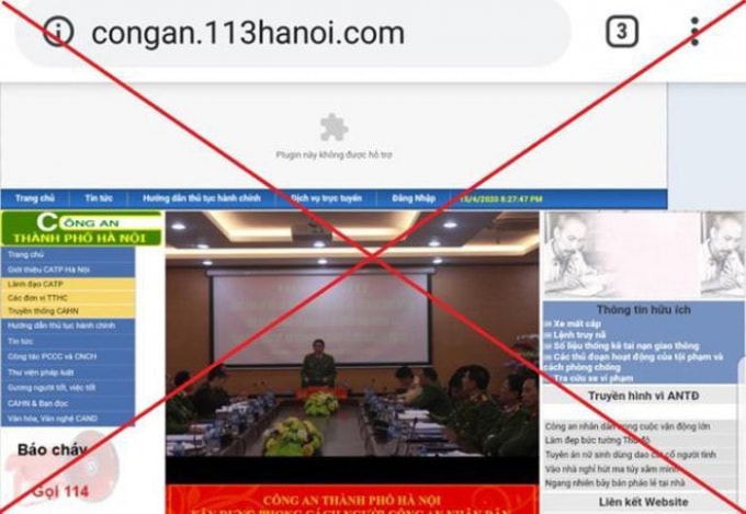 Các đối tượng đã làm giả trang web Công an thành phố Hà Nội, mạo danh cơ quan pháp luật chiếm đoạt tiền của người dân.