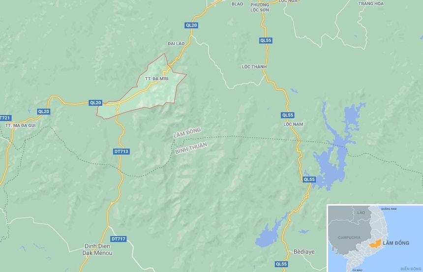 Thị trấn Đạ M'ri, nơi xảy ra tai nạn. Ảnh: Google Maps.