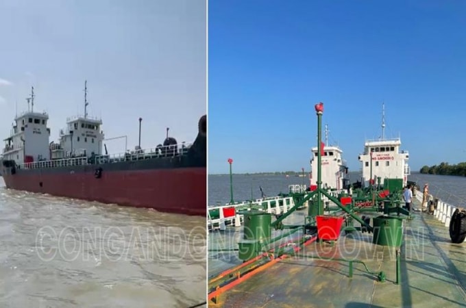 Hai tàu thủy vừa được lực lượng công an phát hiện, bắt giữ tại tỉnh Sóc Trăng (Ảnh công an cung cấp)
