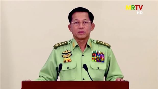 Chính quyền quân đội Myanmar do Thống tướng Min Aung Hlaing lãnh đạo đã sa thải đại sứ tại LHQ của Myanmar - Ảnh: MRTV
