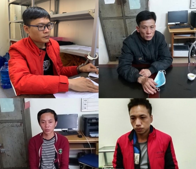 Từ trái sang phải các đối tượng Ngô Bách Chiến, Trần Quang Thành, Lý Nguyên Tài, Nông Văn Mân