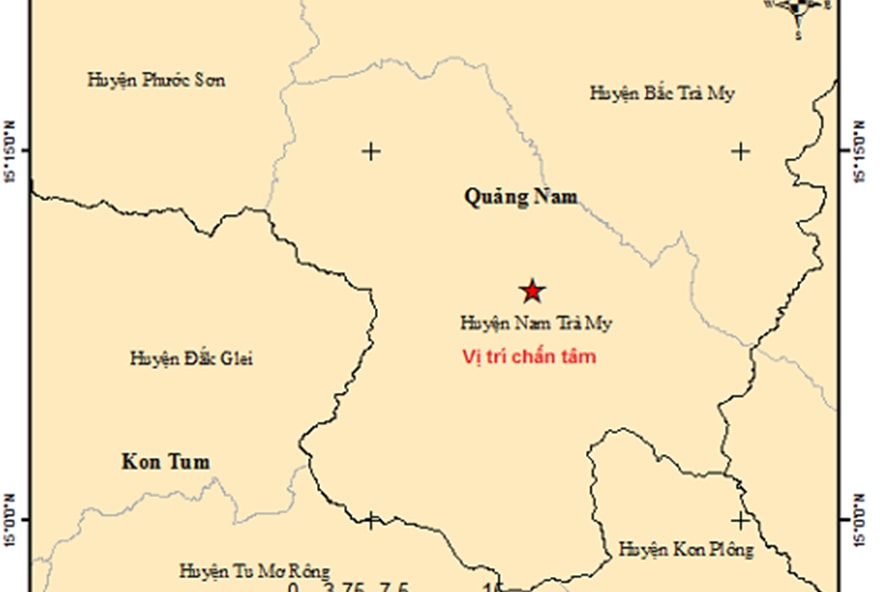 Hình ảnh bản đồ tâm chấn động đất. Ảnh: Viện Vật lý Địa cầu