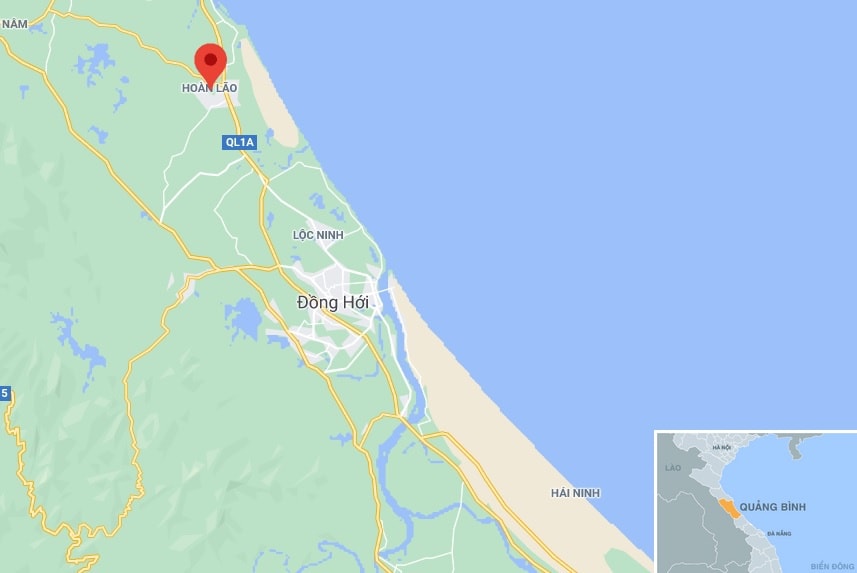Sự việc được phát hiện ở thị trấn Hoàn Lão, huyện Bố Trạch, Quảng Bình (chấm đỏ). Ảnh: Google Maps.