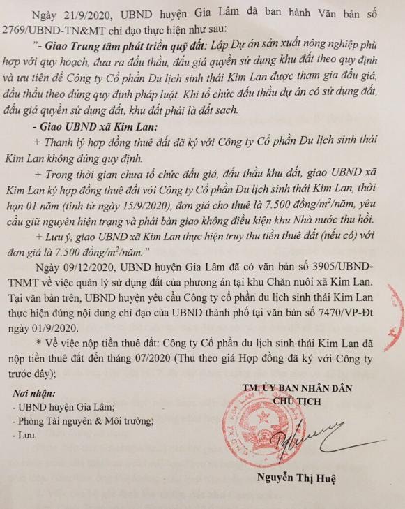 Báo cáo của UBND xã Kim Lan, trong đó có nội dung về khu đúc cọc bê tông