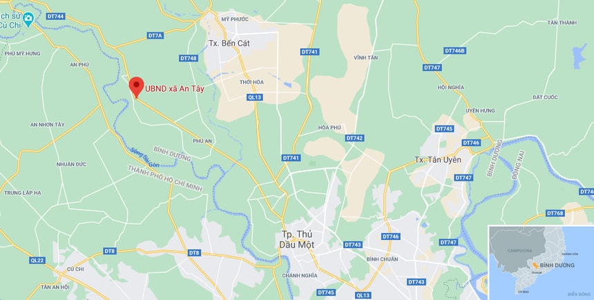 Vụ tai nạn xảy ra trên địa bàn xã An Tây. Ảnh: Google Maps.