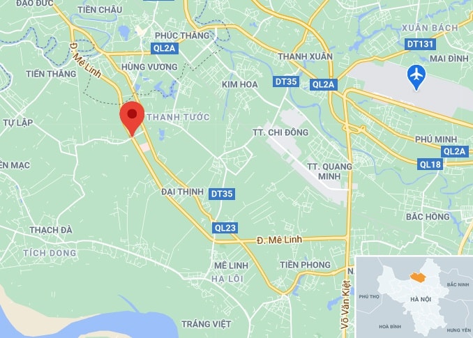 Tai nạn xảy ra trên đường trục chính đô thị Mê Linh, huyện Mê Linh, Hà Nội. Ảnh: Google Maps.