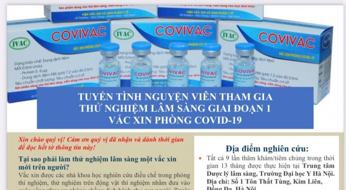 Vắc xin COVIVAC hiện cần tuyển các tình nguyện viên có tuổi từ 40 đến 59 để tham gia tiêm thử nghiệm lâm sàng (ảnh TL).