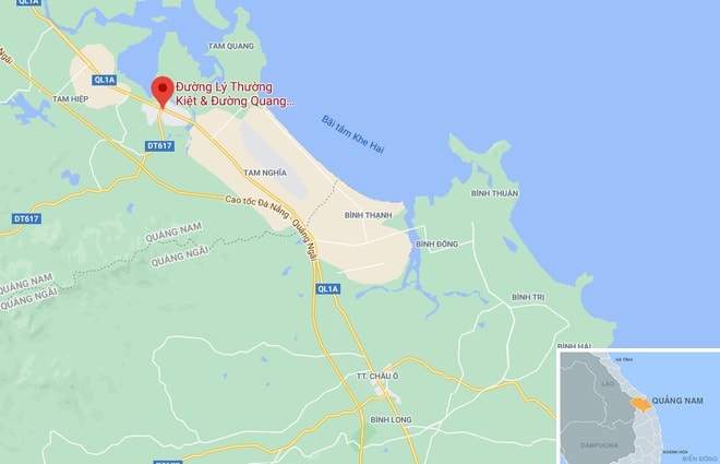 Quốc lộ 1 qua xã Tam Hiệp, huyện Núi Thành, Quảng Nam, nơi xảy ra vụ cháy. Ảnh: Google Maps