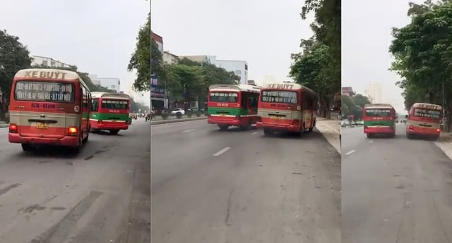 Sự việc 2 xe buýt tạt đầu, chèn ép nhau diễn ra trong khoảng 20 phút khiến người đi đường sợ hãi. Ảnh: dantri.com.vn