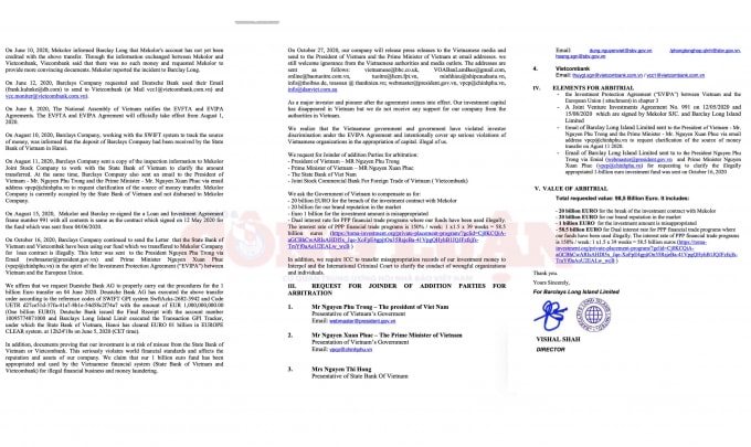 Đại diện Công ty Barclays Long Island Limited - ông Vishal Shah, Giám đốc Uỷ thác tiếp tục gửi yêu cầu bổ sung đến Toà án ICC nhằm yêu cầu Toà án ICC chuyển hồ sơ cho phía Interpol và Tòa án Hình sự Quốc tế để làm rõ hành vi của các tổ chức và cá nhân có liên quan đến dấu hiệu sai phạm trong vụ việc này. (Ảnh - Chính Kỳ)