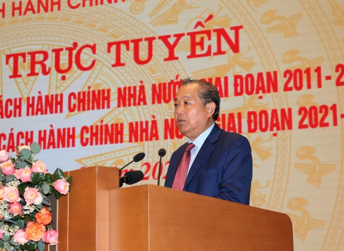 Phó Thủ tướng Thường trực Chính phủ Trương Hoà Bình, Trưởng ban chỉ đạo Cải cách hành chính của Chính phủ phát biểu tại Hội nghị.