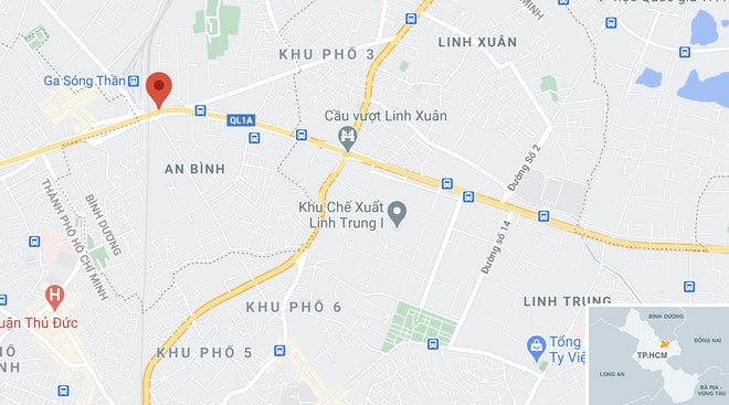 Tai nạn xảy ra tại dốc cầu vượt Sóng Thần, TP Thủ Đức. Ảnh: Google Maps