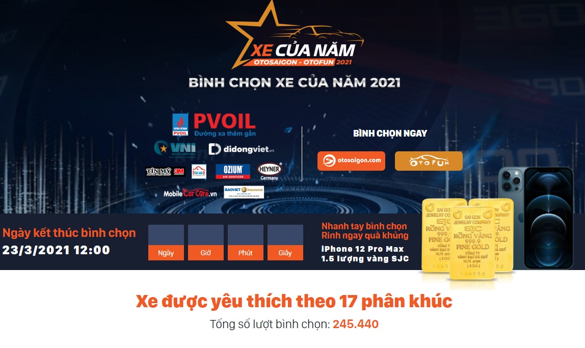 Trong hai tuần, XE CỦA NĂM 2021 đã nhận được 245.440 lượt bình chọn. Ảnh: xecuanam.vn