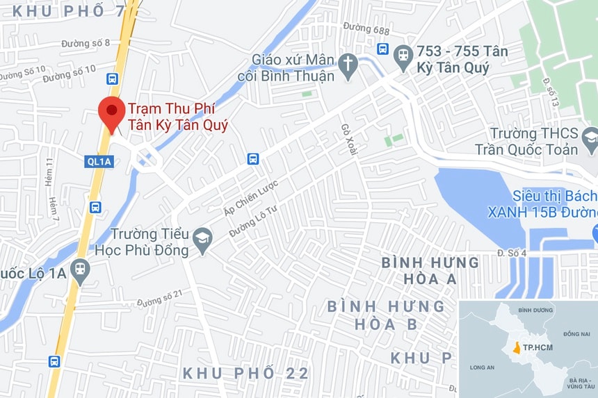 Tai nạn xảy ra trên quốc lộ 1, đoạn qua quận Bình Tân, TP.HCM. Ảnh: Google Maps