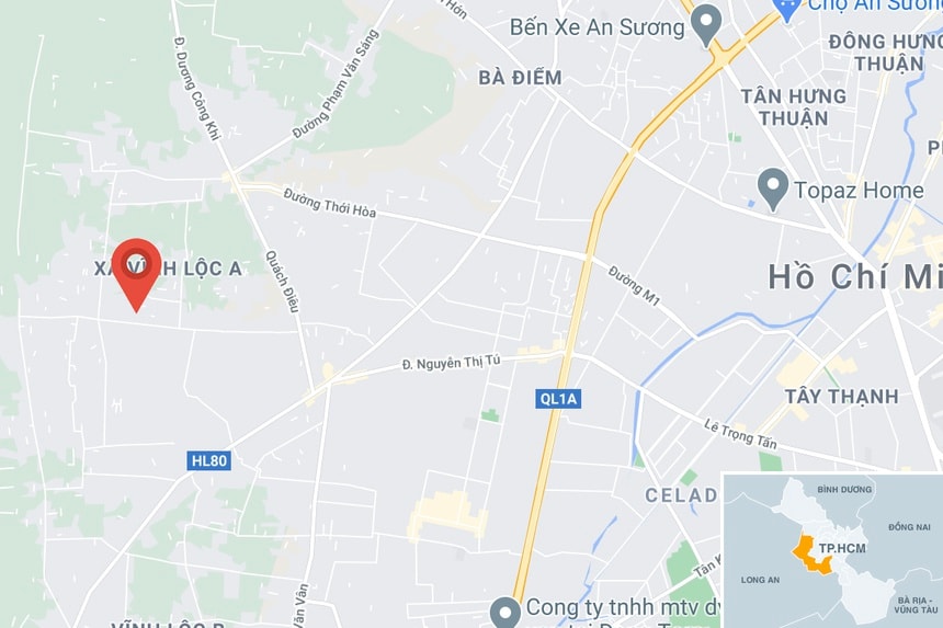 Vụ cháy xảy ra trên đường liên ấp 2-6, huyện Bình Chánh. Ảnh: Google Maps