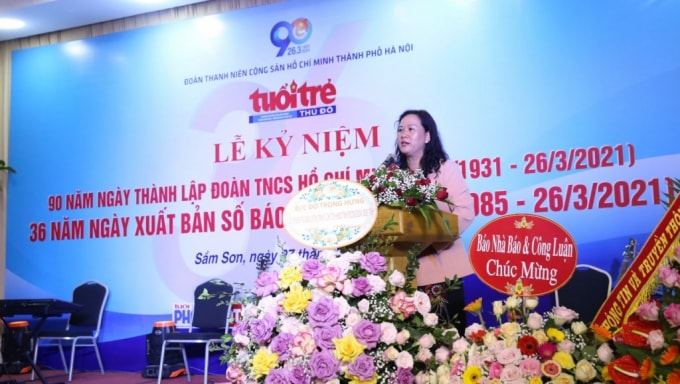 Đồng chí Nguyễn Thị Mai Hương - Phó Giám đốc Sở Thông tin Truyền thông TP Hà Nội phát biểu tại buổi lễ