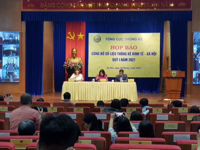 Toàn cảnh buổi Họp báo Công bố số liệu thống kê Kinh tế - Xã hội quý I/2021.
