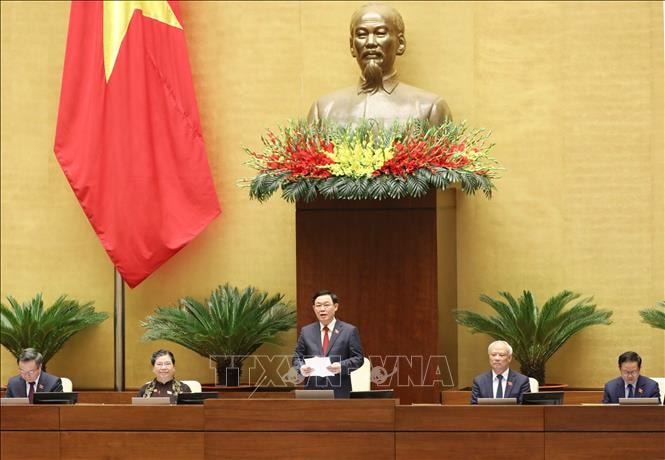 Chủ tịch Quốc hội, Chủ tịch Hội đồng Bầu cử quốc gia Vương Đình Huệ điều hành phiên họp Quốc hội Ảnh: Phương Hoa/TTXVN