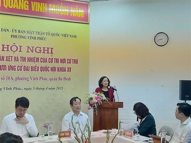 Ủy viên Bộ Chính trị, Trưởng Ban Dân vận Trung ương Trương Thị Mai phát biểu tại hội nghị. Ảnh: TTXVN