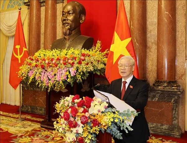 Tổng Bí thư Nguyễn Phú Trọng phát biểu tại Lễ bàn giao. Ảnh: TTXVN