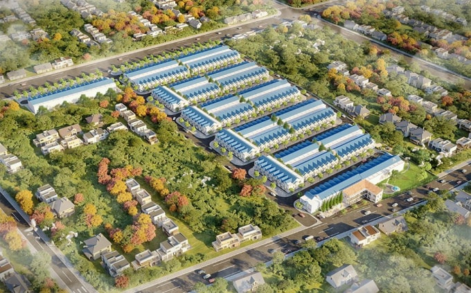 Phối cảnh tổng thể phố thương mại New Land tại trung tâm đô thị - công nghiệp Bàu Bàng.