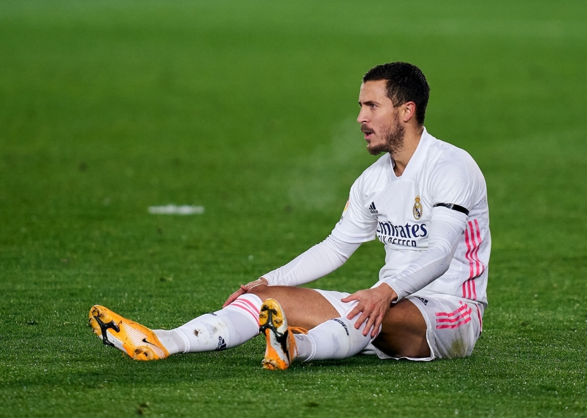 Hazard không đủ thể lực để ra sân cùng Real Madrid đấu Liverpool rạng sáng mai. Ảnh: Getty
