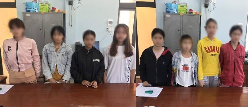 8 cô gái được lực lượng công an giải cứu. Ảnh: kinhtedothi.vn