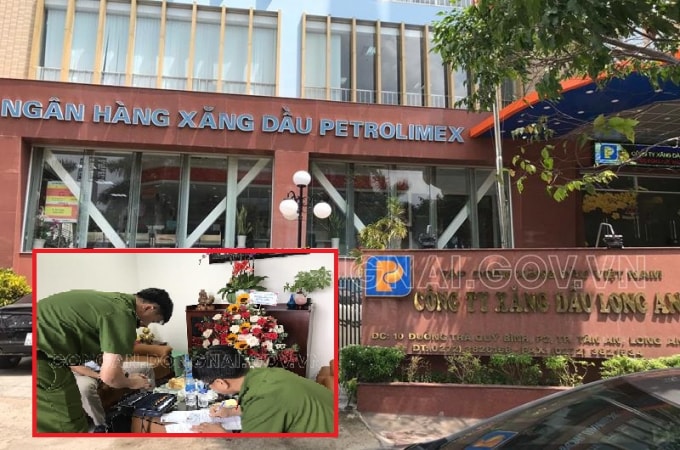 Lực lượng chức năng khám xét trụ sở Công ty Xăng dầu Long An. (Ảnh: Công an Đồng Nai).