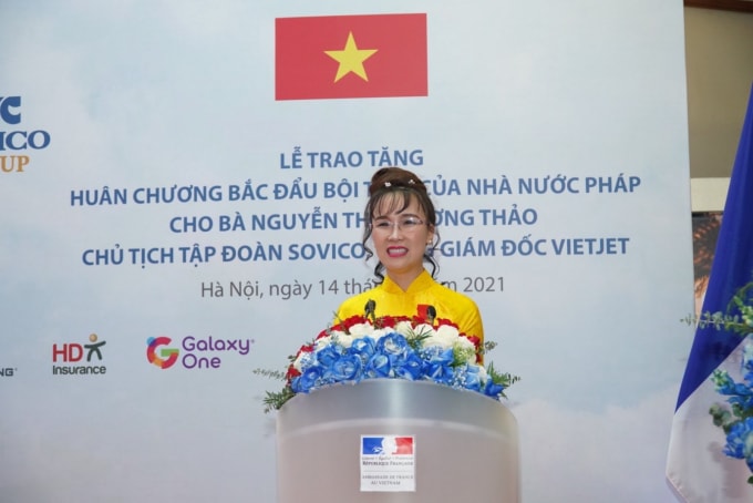 Bà Nguyễn Thị Phương Thảo phát biểu cảm ơn trân trọng khi đón nhận Huân chương Bắc đẩu Bội tinh.