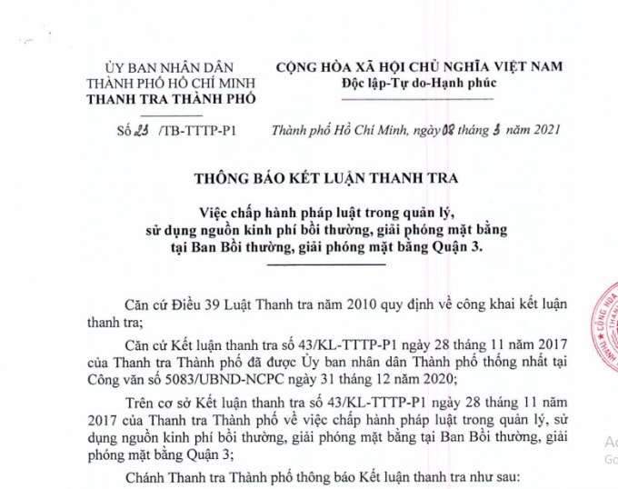 Thông báo kết luận thanh tra