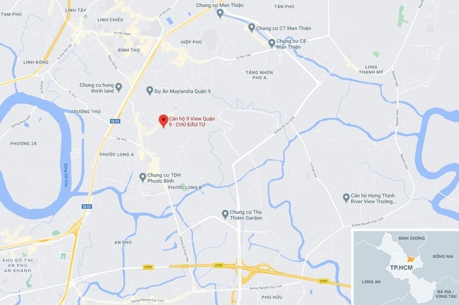 Vụ tai nạn xảy ra trước cửa hầm chung cư 9 View. Ảnh: Google Maps