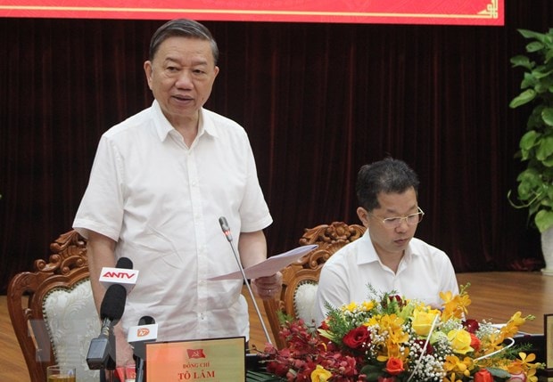 Đại tướng Tô Lâm phát biểu tại buổi làm việc. Ảnh: TTXVN