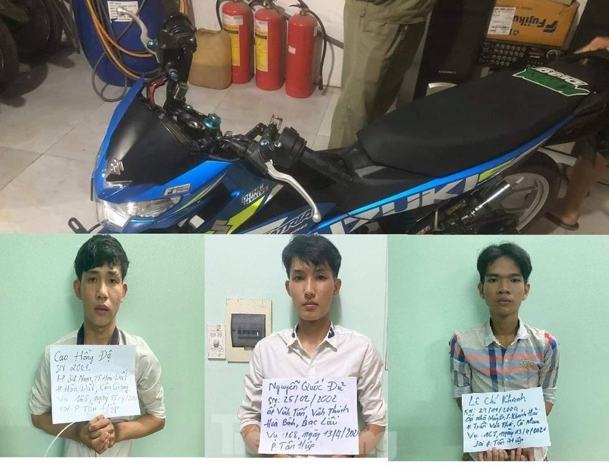 3 đối tượng giả danh cảnh sát hình sự, cướp xe người đi đường đã bị công an Bình Dương bắt giữ. Ảnh: tienphong.vn