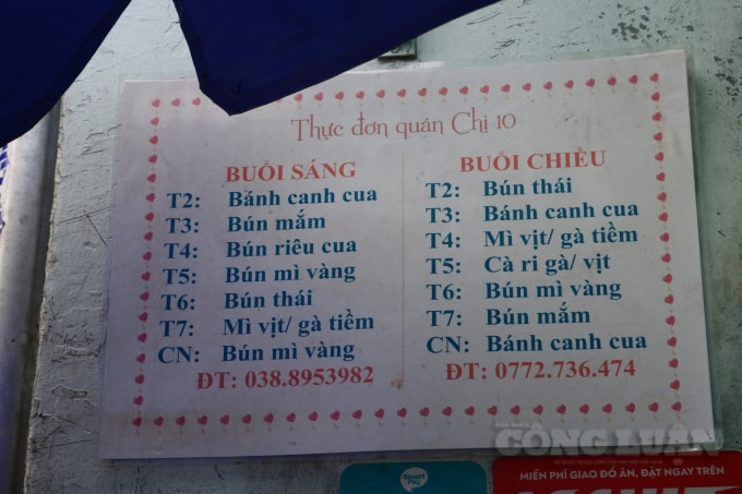 Menu đa dạng các món, được bán khác nhau theo ngày trong tuần