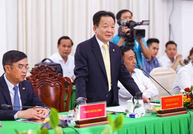 Ông Đỗ Quang Hiển, Chủ tịch Tập đoàn T&T Group phát biểu tại buổi làm việc với lãnh đạo TP Cần Thơ ngày 24/4.