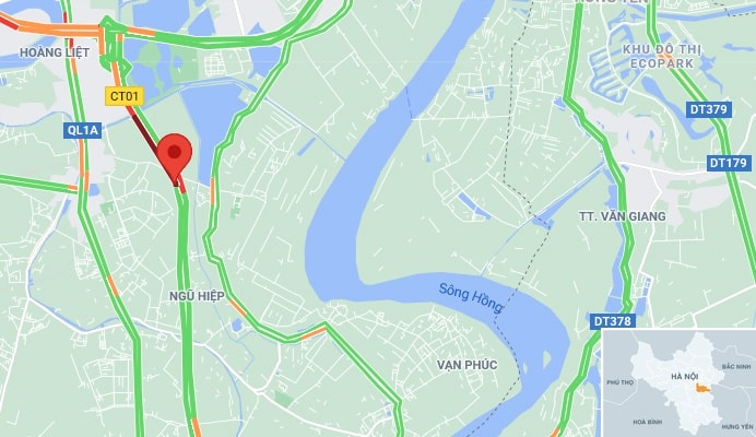 Hỏa hoạn xảy ra trên đường cao tốc Pháp Vân - Cầu Giẽ hướng đi Ninh Bình. Ảnh: Google Maps