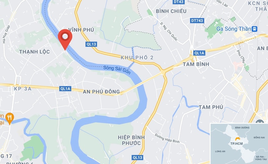 Thi thể được phát hiện tại phường Thạnh Lộc, quận 12. Ảnh: Google Maps