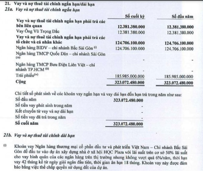 Ngân hàng BIDV là chủ nợ lớn nhất tại HQC với 124,7 tỷ đồng.