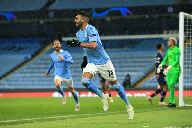 Mahrez tỏa sáng với 3 bàn thắng trong hai lượt trận bán kết trước PSG. Ảnh: Getty