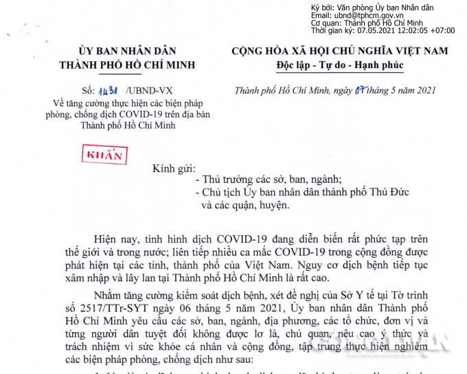 Công văn khẩn của UBND TP. HCM yêu cầu tạm dừng dịch vụ thể dục thể thao trong nhà, nhà hàng tiệc cưới... từ 18h ngày 7/5.