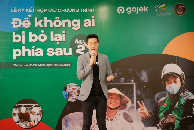 Ông Phùng Tuấn Đức trong sự kiện sáng 5/5 tại TP. HCM. Ảnh: Gojek Việt Nam.