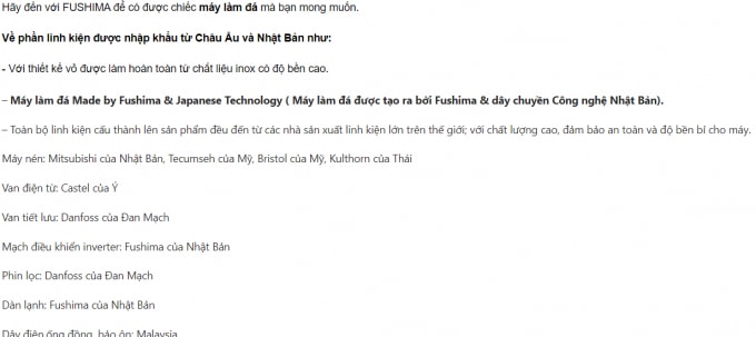 Quảng cáo trên website bán hàng của Fushima.