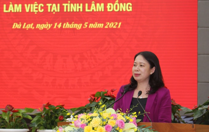 Phó Chủ tịch nước Võ Thị Ánh Xuân phát biểu tại buổi làm việc.