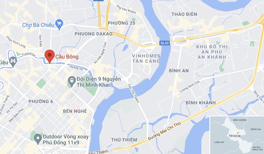 Vụ tai nạn xảy ra tại gầm cầu Bông, quận Bình Thạnh. Ảnh: Google Maps