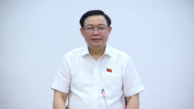 Chủ tịch Quốc hội Vương Đình Huệ phát biểu tại buổi làm việc.