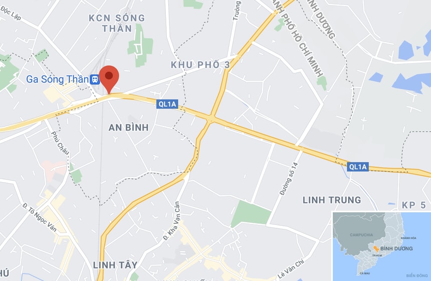 Vụ tai nạn xảy ra trên cầu vượt Sóng Thần, TP. Dĩ An, Bình Dương. Ảnh: Google Maps